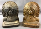 Cast iron Vintage Native American chief Bookends