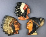 Group of 3 Painted Ceramic Native American wall decor