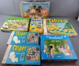 Group of 7 Vintage Board Games: Smurfs, Flintstones, Etc.