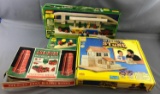 Group of 4 building toys, Stone, rubber and wood