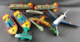 Group of 9 vintage metal planes and boats
