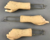 Group of 3 vintage mannequin hands