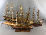 Group of 3 wooden model ships