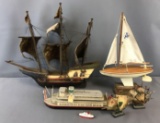 Group of wooden model ships