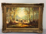 Framed oil painting of fall scene