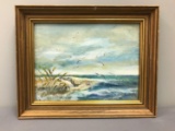 Framed artwork oil painting beach scene
