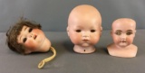 Group of 3 Vintage Glass Doll Heads
