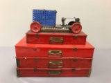 Group of Vintage erector sets in metal cases