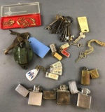Mixed lot of vintage lighters, keys and more