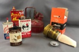 Group of 6 fuel/oil cans and more