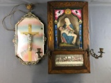Antique prayer cabinet, vintage crucifix