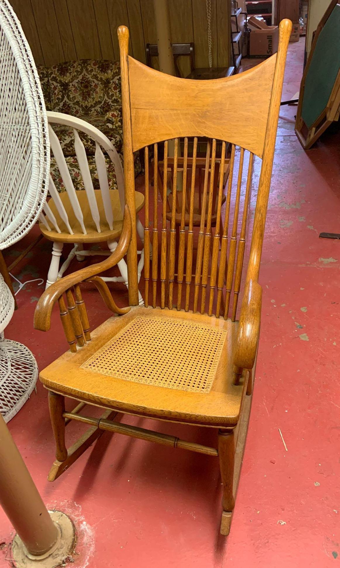 Antique quartersawn oak rocking chair cained seat | Proxibid