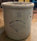 5 gallon lowell pottery Tonica Illinois stoneware crock