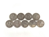 Group of nine walking liberty silver half dollars