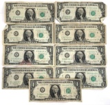 Group of 9 $1 federal reserve notes