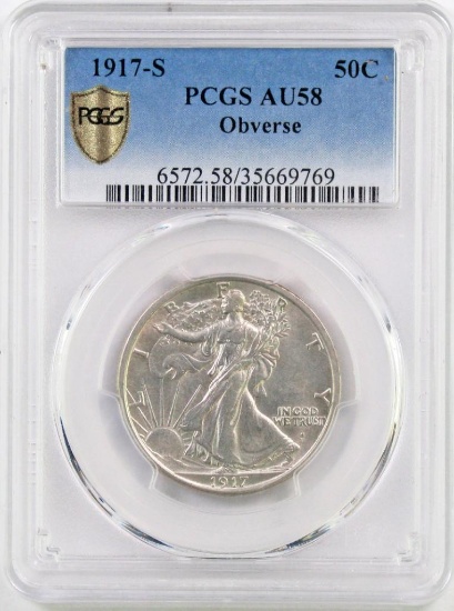 1917 S Obverse Walking Liberty Silver Half Dollar (PCGS) AU58.