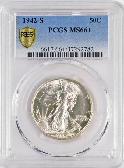 1942 S Walking Liberty Silver Half Dollar (PCGS) MS66+.