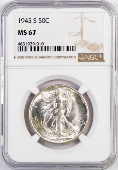 1945 S Walking Liberty Silver Half Dollar (NGC) MS67.