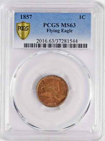 1857 Flying Eagle Cent (PCGS) MS63.