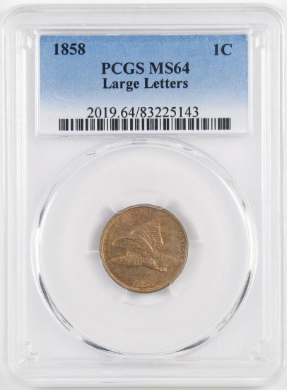 1858 LL Flying Eagle Cent (PCGS) MS64.