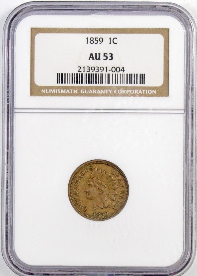 1859 CN Indian Head Cent (NGC) AU53.
