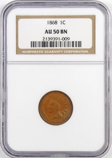 1868 Indian Head Cent (NGC) AU50BN.