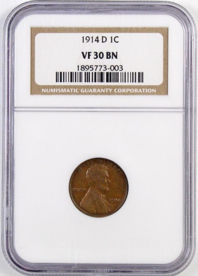 1914 D Lincoln Wheat Cent (NGC) VF30BN.