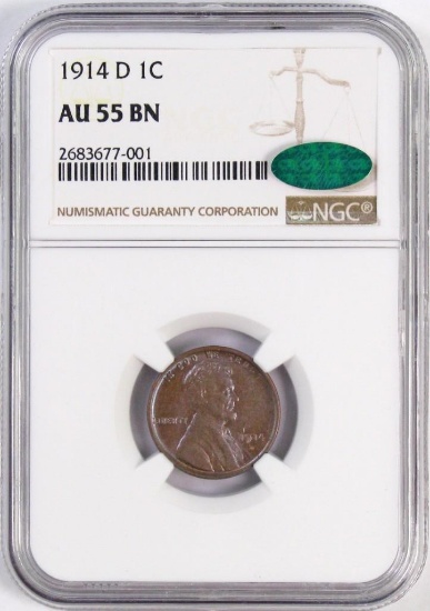 1914 D Lincoln Wheat Cent (NGC) AU55 CAC.