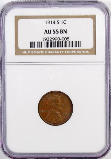 1914 S Lincoln Wheat Cent (NGC) AU55BN.