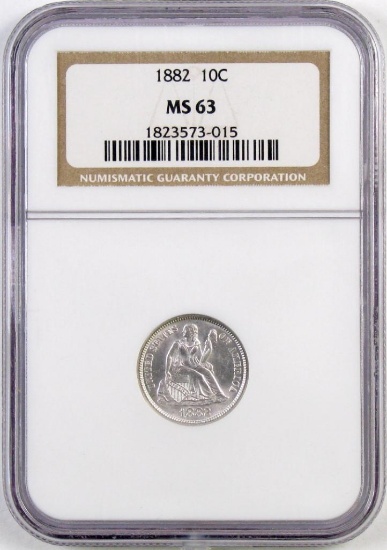 1882 P Seated Liberty Silver Dime (NGC) MS63.