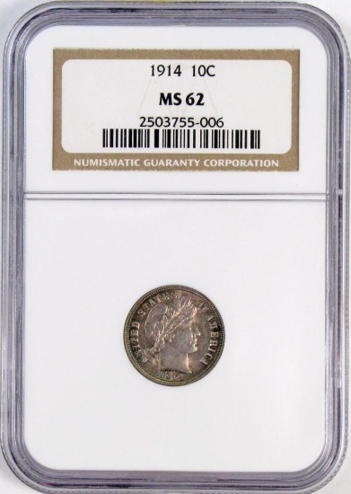 1914 Barber Silver Dime (NGC) MS62.