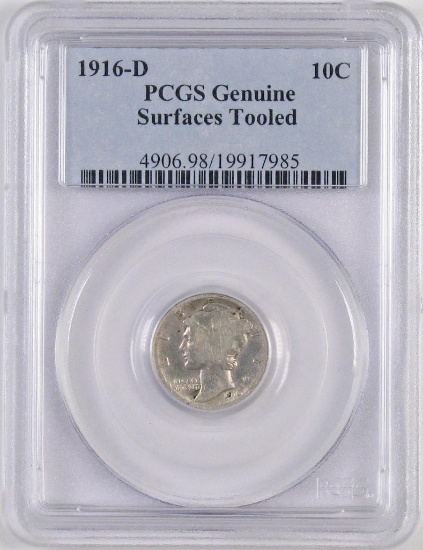 1916 D Mercury Silver Dime (PCGS) Genuine.