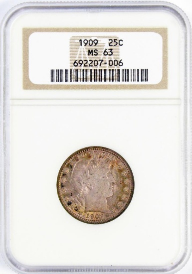 1909 P Barber Silver Quarter (NGC) MS63.
