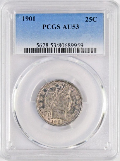 1901 P Barber Silver Quarter (PCGS) AU53.