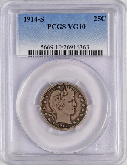 1914 S Barber Silver Quarter (PCGS) VG10.