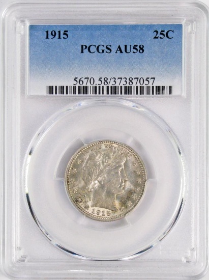 1915 P Barber Silver Quarter (PCGS) AU58.