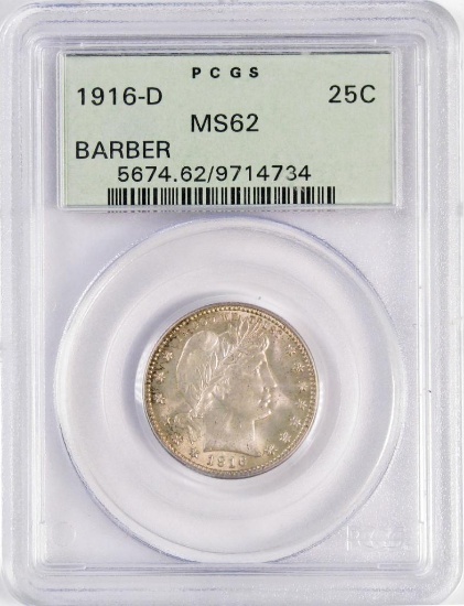 1916 D Barber Silver Quarter (PCGS) MS62.