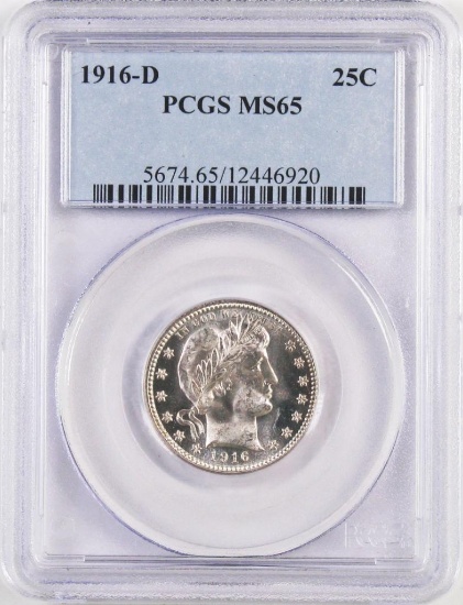 1916 D Barber Silver Quarter (PCGS) MS65.