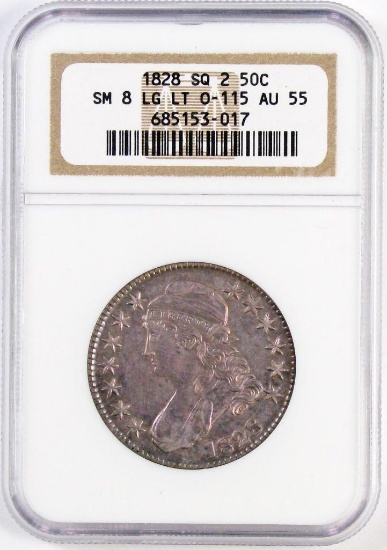 1828 Capped Bust Half Dollar Square 2 (NGC) AU55.