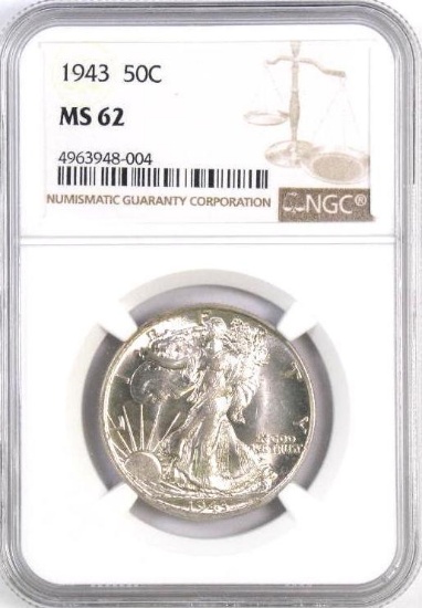 1943 P Walking Liberty Silver Half Dollar (NGC) MS62.