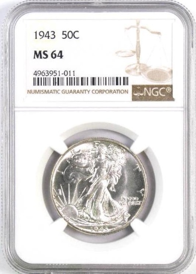 1943 P Walking Liberty Silver Half Dollar (NGC) MS63.