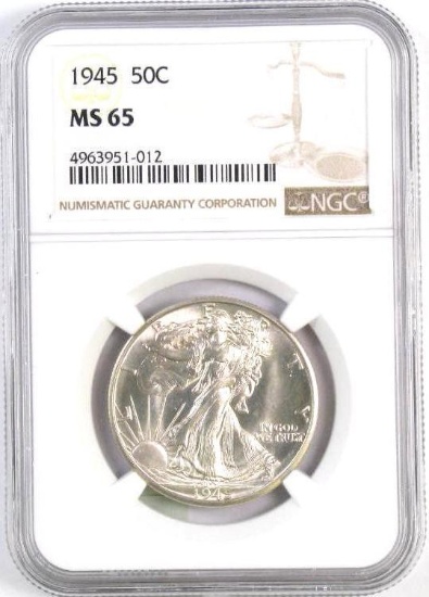 1945 P Walking Liberty Silver Half Dollar (NGC) MS65.