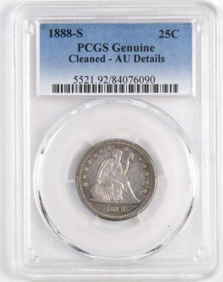 1888 S Seated Liberty Silver Quarter (PCGS) AU Details.