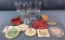Group of beer glasses, coasters and more