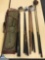 Group of 12 vintage golf clubs in canvas and leather bag