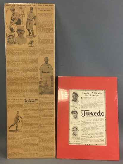 1914 Baseball Tuxedo Ad and 1914 Newspaper Clipping