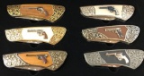 Group of 6 Franklin Mint folding knives in display case