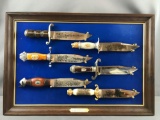 Franklin Mint Western Heritage Bowie Knife Collection on framed display