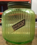 Vintage Green Glass Cookie Jar