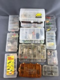 Group of 14 plastic lure organizers w/lures and more